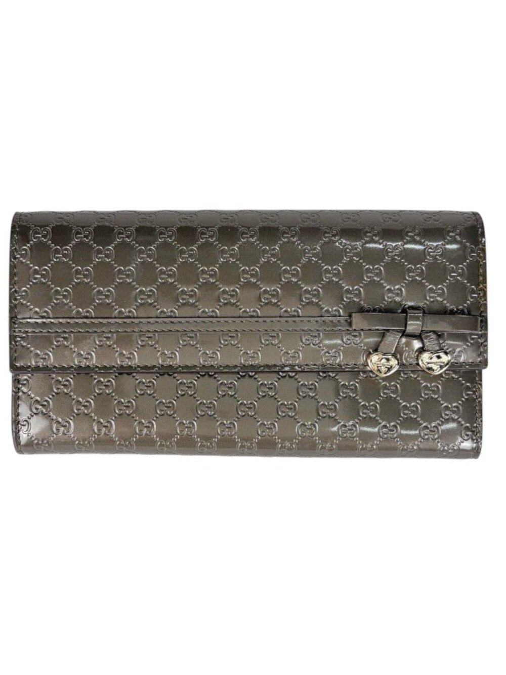 Gucci Wallet Micro Guccissima Signature Ribbon Patent Patent Leather Gray